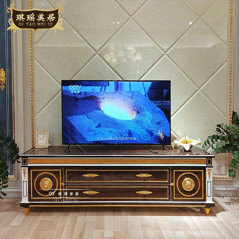 琪瑶法式别墅奢华实木拼花纯铜件装饰电视柜欧式古典客厅地柜矮柜