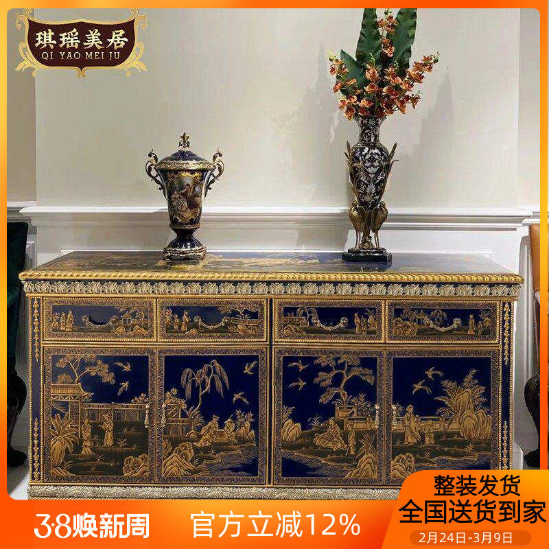 欧式古典彩绘玄关柜法式宫廷实木餐边柜亚历山大别墅门厅装饰柜