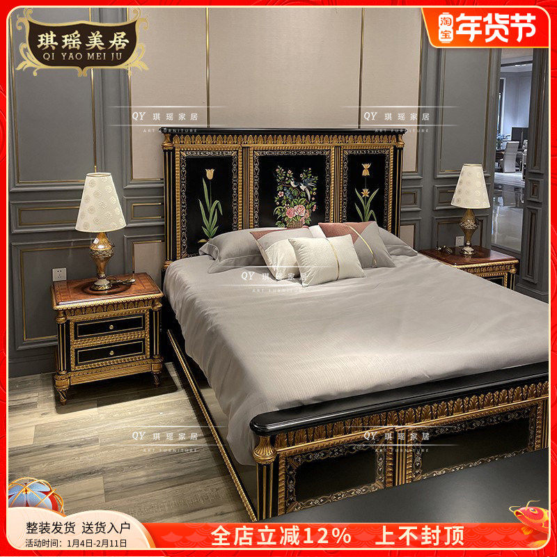英式古典别墅主卧大床欧式实木艺术彩绘双人床法式宫廷1.8米婚床