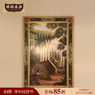 奢华金箔手绘孔雀木版 玄关装 画法式 欧式 饰画别墅走廊竖版 挂画