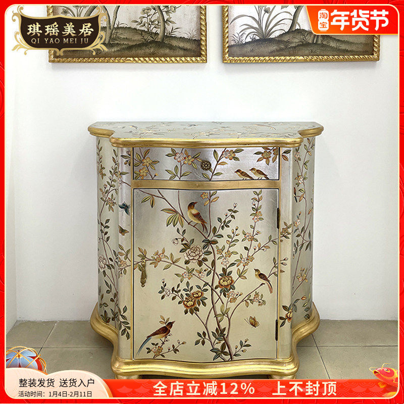 欧式奢华金箔彩绘花鸟玄关柜美式实木客厅边柜别墅门厅走廊装饰柜,住宅家具,门厅/玄关柜/玄关架,淘宝优惠券,粉丝福利购,淘宝优惠卷