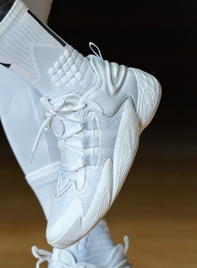 adidas BYW 圆头系带 防滑耐磨 中帮 篮球鞋 男款 白色IE9310