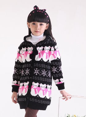 儿童装女童冬装贝蕾地纯棉加厚御寒长款外套毛衣棉袄16187