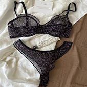 文胸bra 宫廷蕾丝气质上托聚拢大胸显小内衣套装 法式 碎花薄款