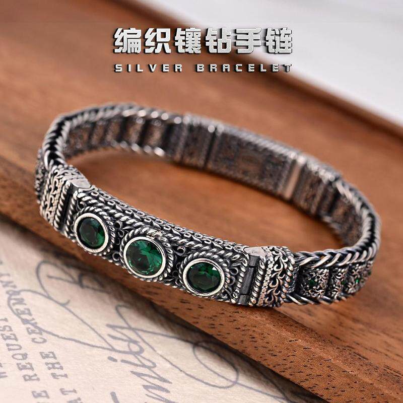 重工s925银编织手链纯银男士高级感复古款手工永恒之藤路路通银饰