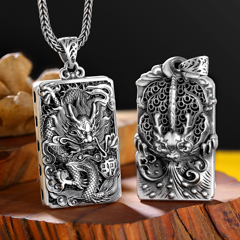 999足银古法龙凤貔貅手工掐丝纯银吊坠男士复古个性百搭情侣挂件