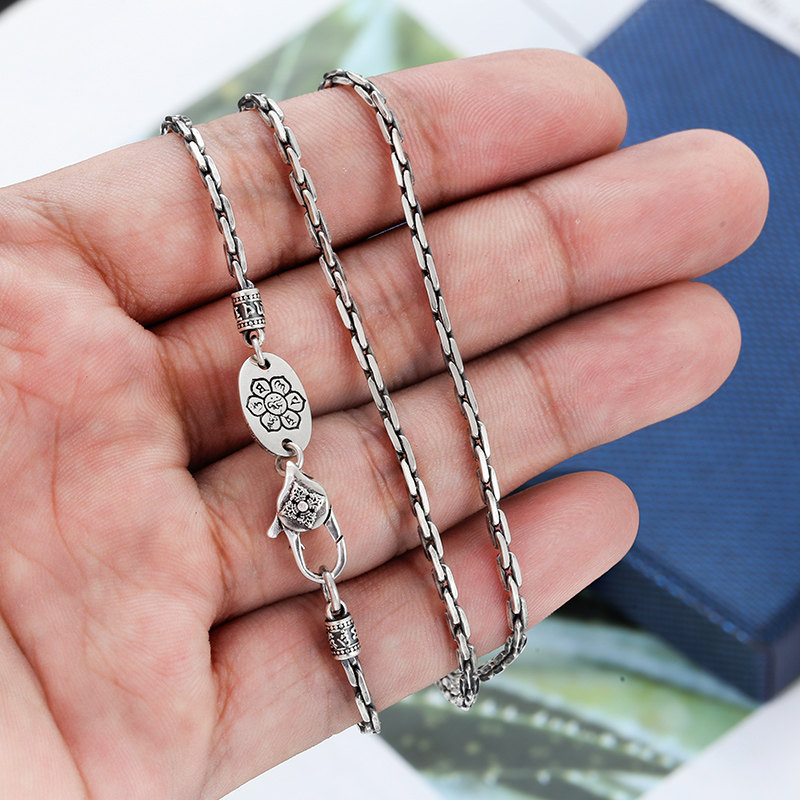 高级手工金刚杵方形竹节项链纯银男女百搭吊坠配链潮个性时尚简约