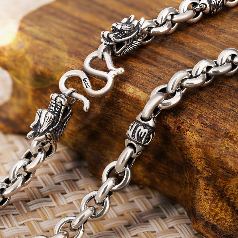 时尚龙头纯银项链男潮人环套环男士个性潮男复古泰银国潮霸气气质