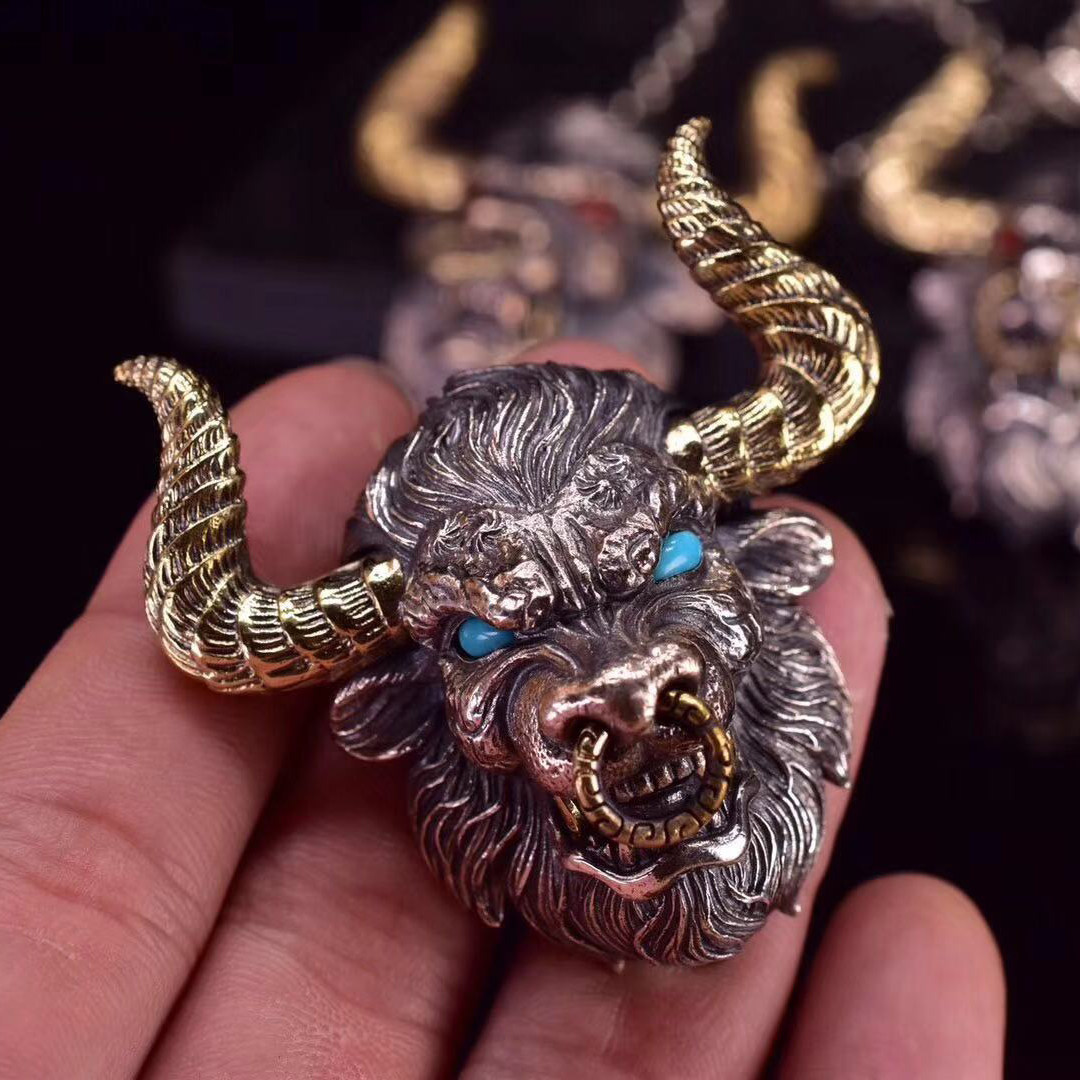 牛气冲天本命年牛头吊坠立体生肖牛纯银挂件男士霸气个性女情侣潮