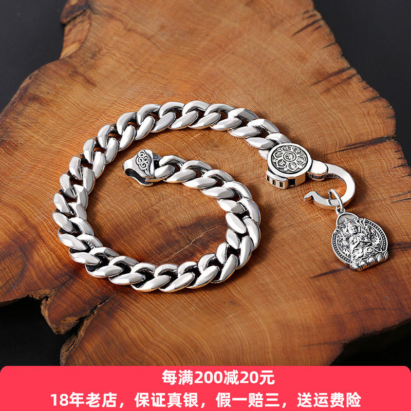 韩版扁环套环弹扣手链纯银男士潮男个性百搭时尚复古男女ins高级