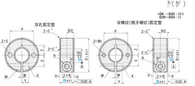 现货双孔固定型 双螺纹固定型SCSM15-15光轴固定环开口型带安装孔