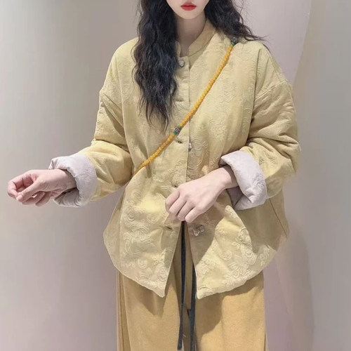 复古国风棉麻提花盘扣棉衣