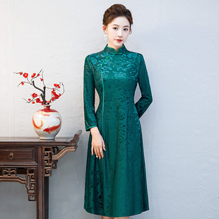 改良旗袍连衣裙女2022年春秋新款 中年妈妈高贵气质显瘦连衣裙 时尚