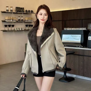 皮毛一体中长款 海宁皮草外套女2025新款 獭兔毛派克服两面穿冬季