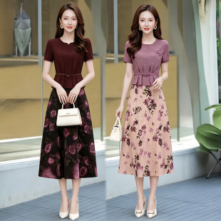 2026夏季新款喜妈妈婚宴礼服平时可穿短袖裙子高级感中年女连衣裙
