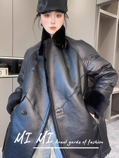 【现货】毛领皮草外套长袖拼接皮毛一体羽绒服女2026秋冬新款女装