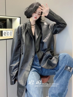 外套大版 绵羊皮西装 皮衣女2024早春新款 欧货欧洲站宽松 现货