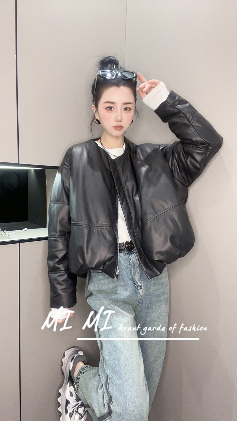圆领皮羽绒女2023冬季新款