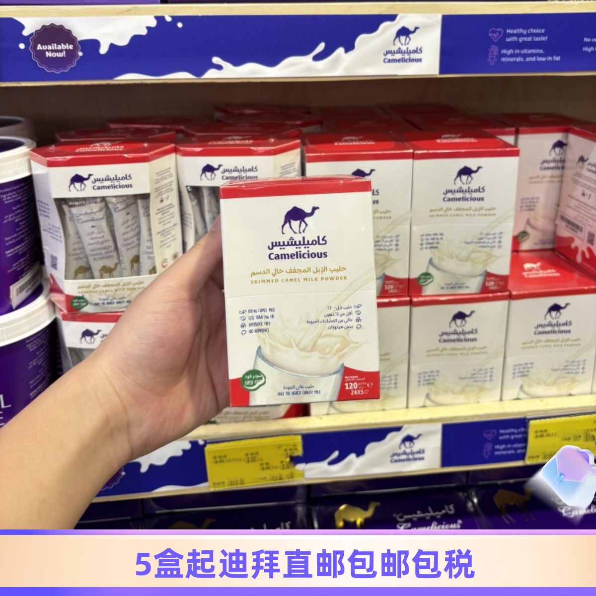 迪拜代购直邮camelicious脱脂骆驼奶粉24条 盒装儿童成人孕妇120g