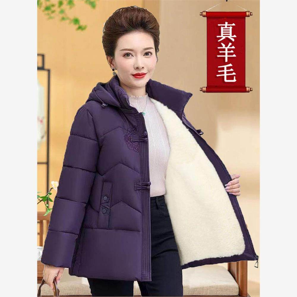 羊毛带毛女式棉袄中老年加厚保暖真山羊皮外衣秋冬棉衣母亲服