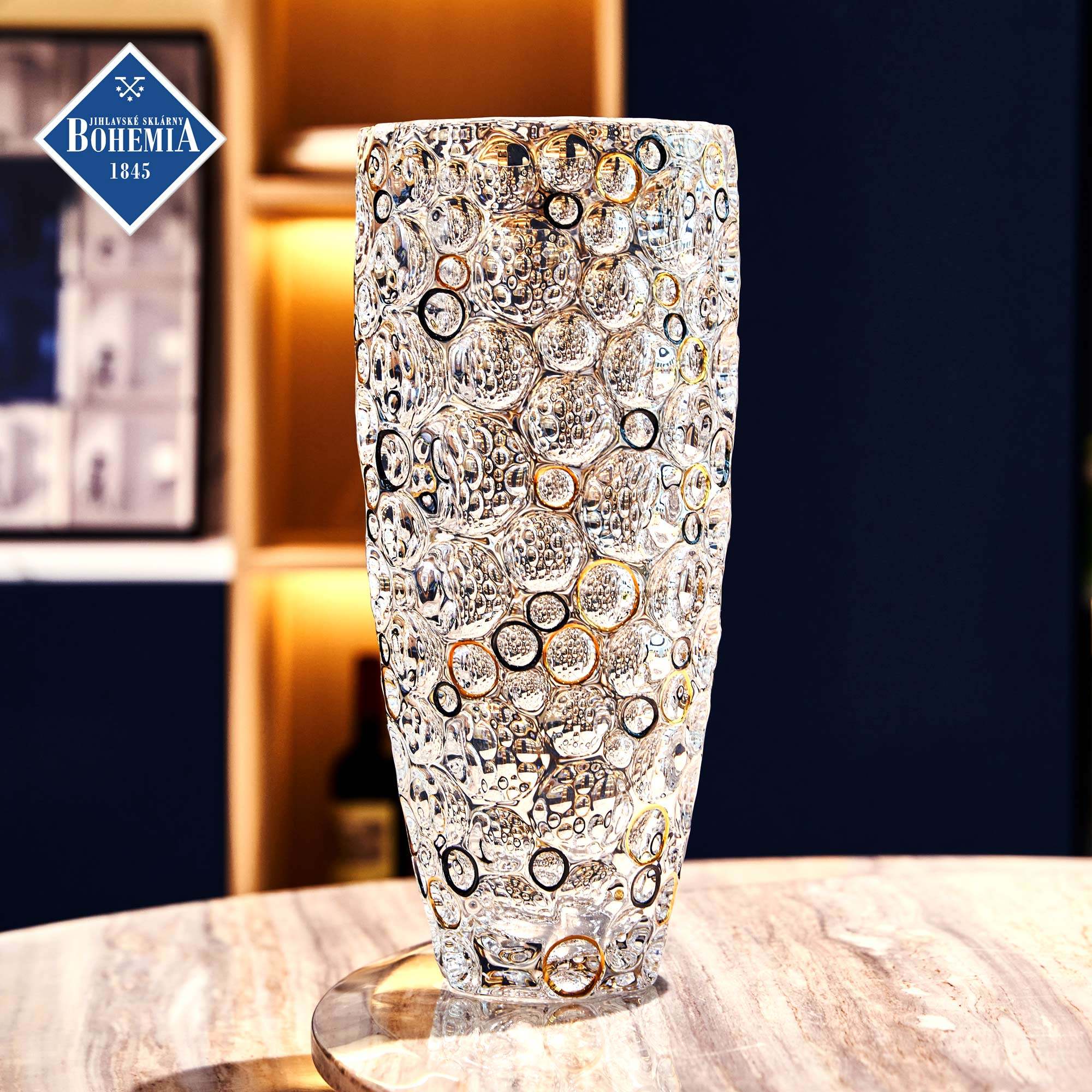 捷克bohemia进口水晶玻璃时尚手工描金欧式花器客厅大号花瓶35cm