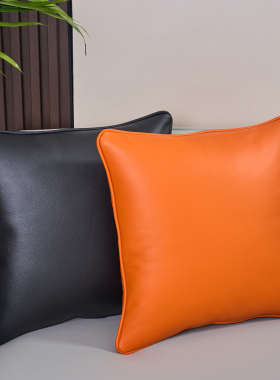 真皮抱枕腰枕客厅沙发大靠包橙色黑色办公室软包腰靠牛皮靠背垫