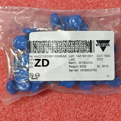 HVCC153Y6P102MEAX 插件,P=12.5mm 直插瓷片电容 全新原装