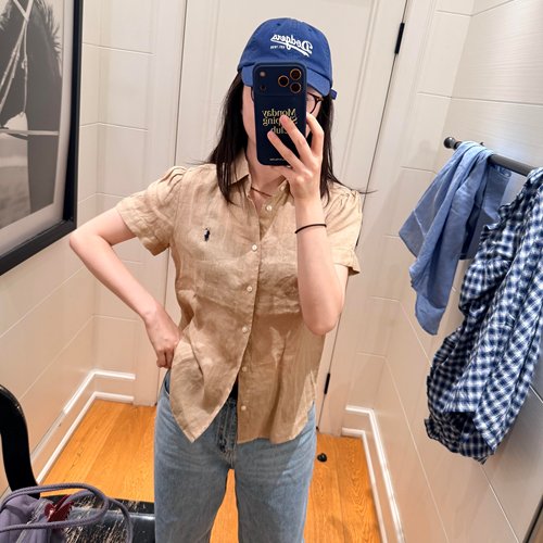 RL拉夫小马标宽松亚麻衬衫短袖女
