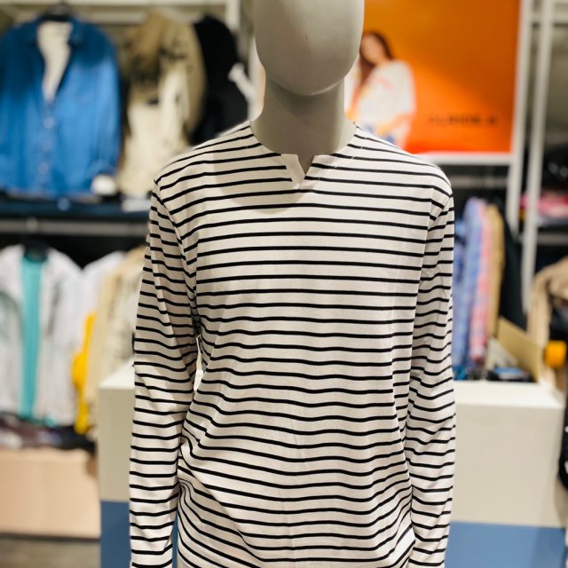 韩国代购直邮CLRIDE.N正品折扣清仓舒适男女小V领休闲条纹长袖T恤