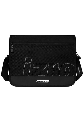 韩国代购IZRO联名ALMOSTBLUE三折清仓男女字母网纱翻盖斜跨帆布包