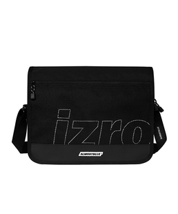 韩国代购IZRO联名ALMOSTBLUE三折清仓男女字母网纱翻盖斜跨帆布包