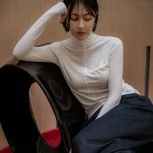 韩国代购直邮MEMUA修身套头弹力天丝棉混纺薄款高领长袖针织衫