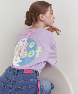 韩国代购直邮ZEROSTREET五折清仓女款中长后背带图案宽松短袖T恤