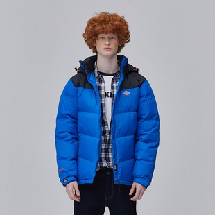 现货韩国Dickies五折清仓男女同款情侣撞色可拆卸连帽缝线羽绒服