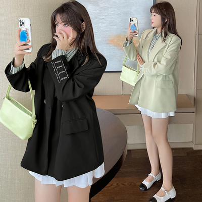 胖妹妹加大码女装韩版通勤风OL刺绣西服外套秋季胖MM遮肉洋气西装