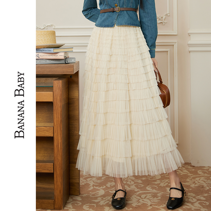 白色网纱裙女松紧高腰