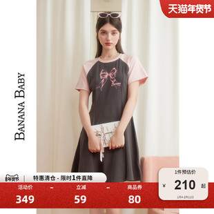 BANANA BABY2025新款甜酷连衣裙女撞色甜美蝴蝶结印花短裙