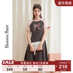 BANANA 甜酷连衣裙女撞色甜美蝴蝶结印花短裙 BABY2025新款