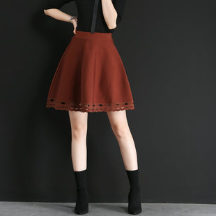 a字裙短裙伞裙蓬蓬裙大码针织半身裙女春秋冬天穿的裙子显瘦垂感