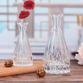 创意小口玻璃花瓶锥形莲花装 饰摆件家居桌面水培植物插花瓶插花器