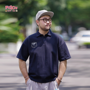 PEAACH日系复古宽松大码300g重磅短袖POLO美式简约furry翻领上衣