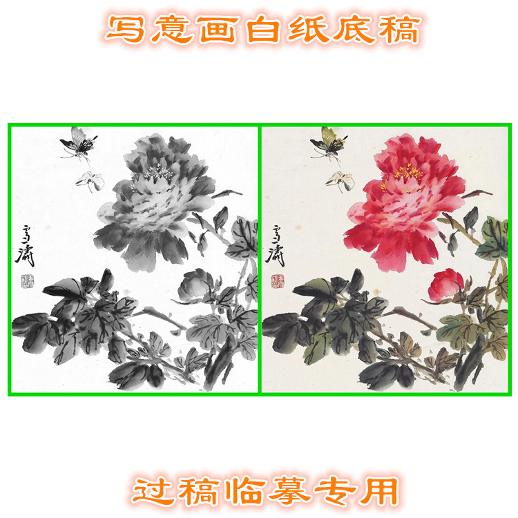 MD68国画牡丹写意画底稿画稿过稿临摹用条幅