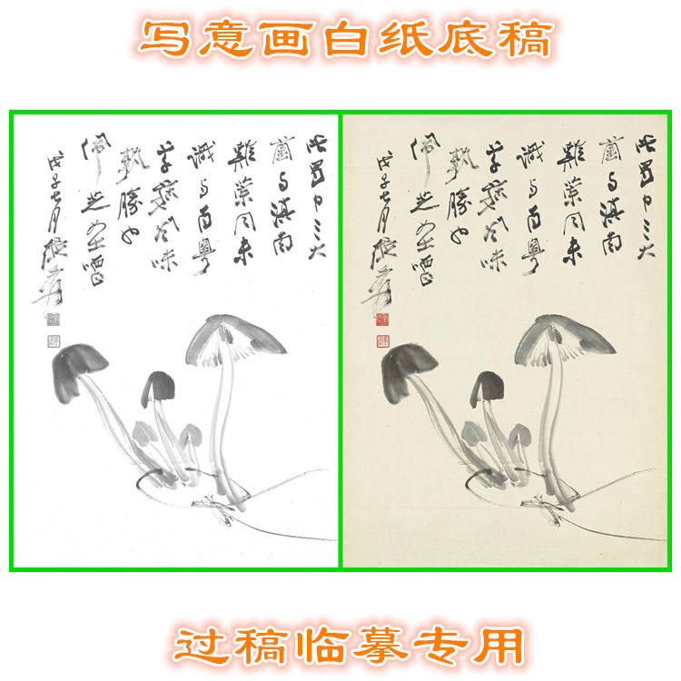 b6张大千花鸟写意国画底稿国画稿蘑菇条幅小品过稿临摹用