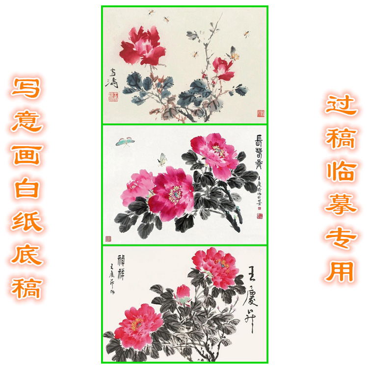 MD83国画牡丹写意画底稿画稿过稿临摹用条幅