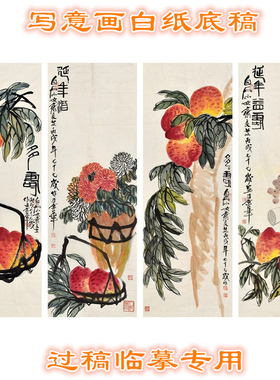 TZ50祝寿题材桃子寿桃中国画透程临摹花鸟写意画底稿条幅条屏
