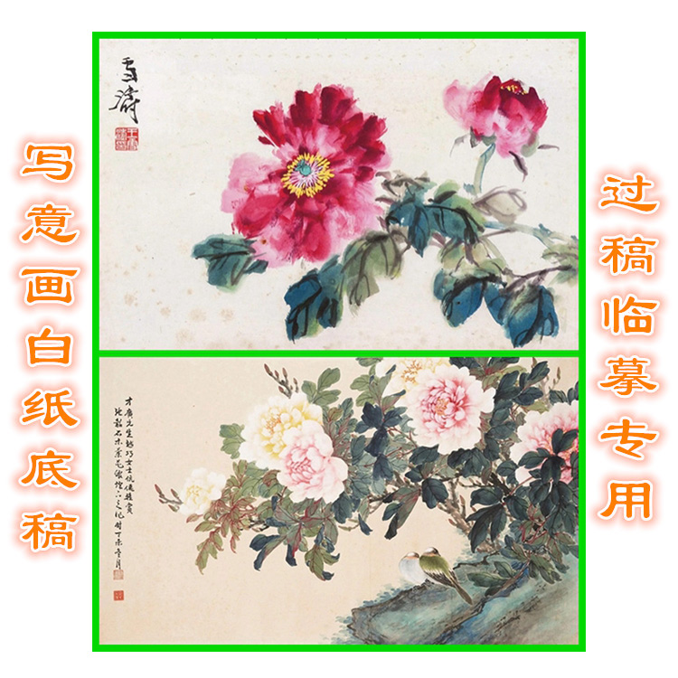 MD87国画牡丹写意画底稿画稿过稿临摹用条幅