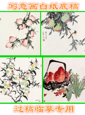 TZ43祝寿题材桃子寿桃中国画透程临摹用花鸟写意画底稿斗方