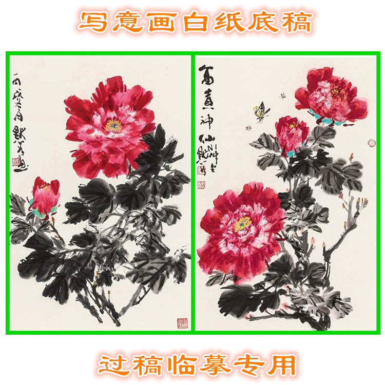 MD83国画牡丹写意画底稿画稿过稿临摹用条幅