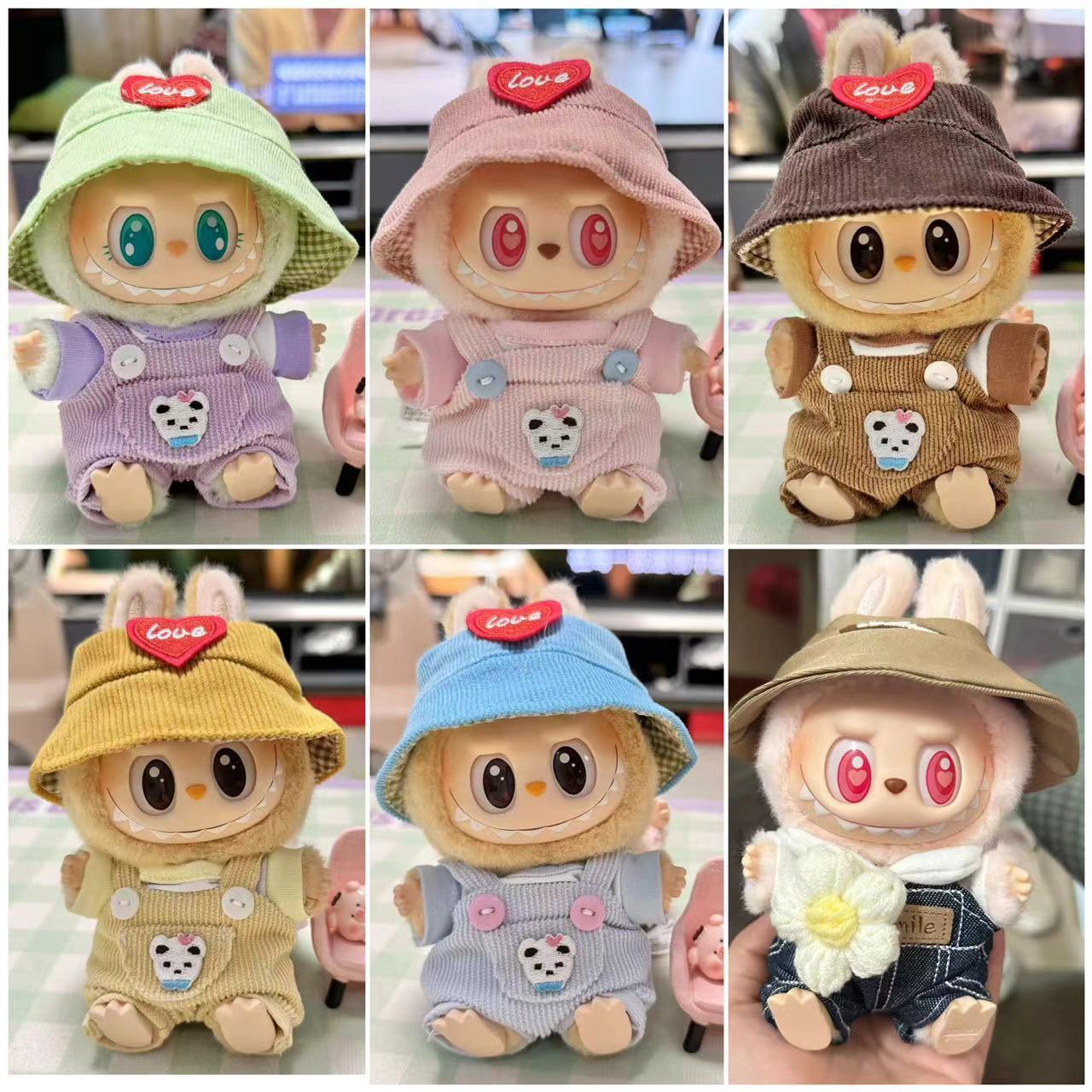 盲盒LABUBU搪胶娃衣15cm二代挂件拉布布坐姿玩偶连体裤衣服配件