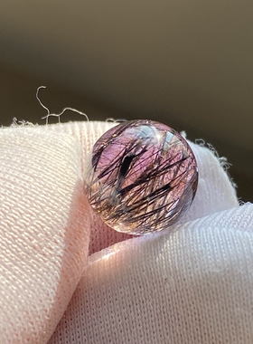 天然水晶超七紫晶发吊坠圆珠DIY紫发晶单珠配珠饰品挂坠9.5mm